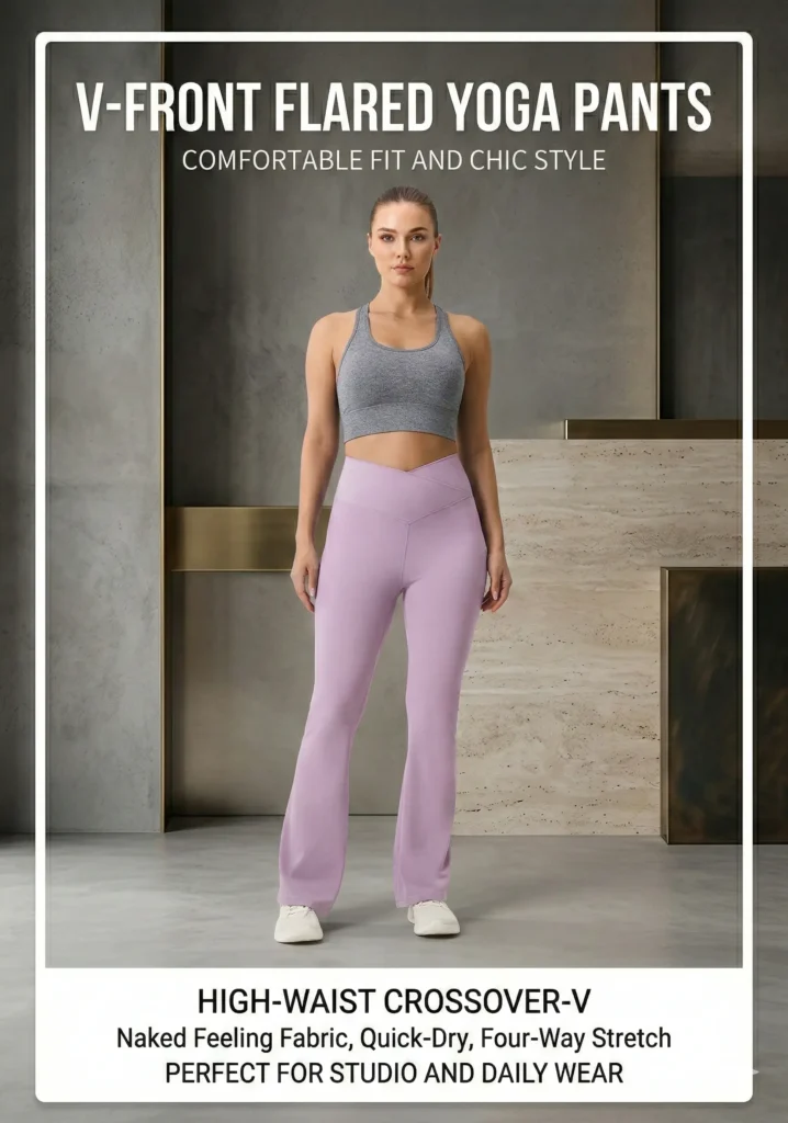 Premium crossover V-front flared yoga pants for private label activewear