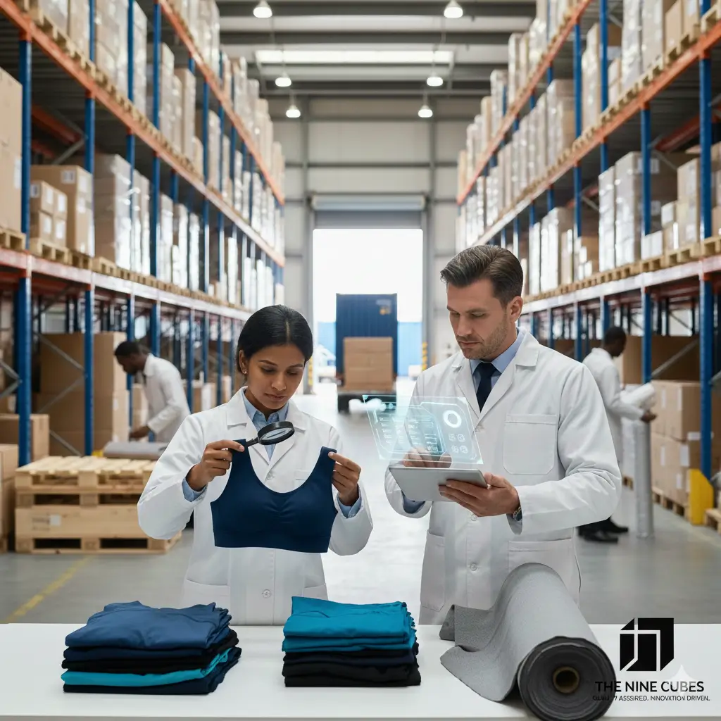 PExpert QC staff performing final inspection on finished garments to ensure zero-defect delivery