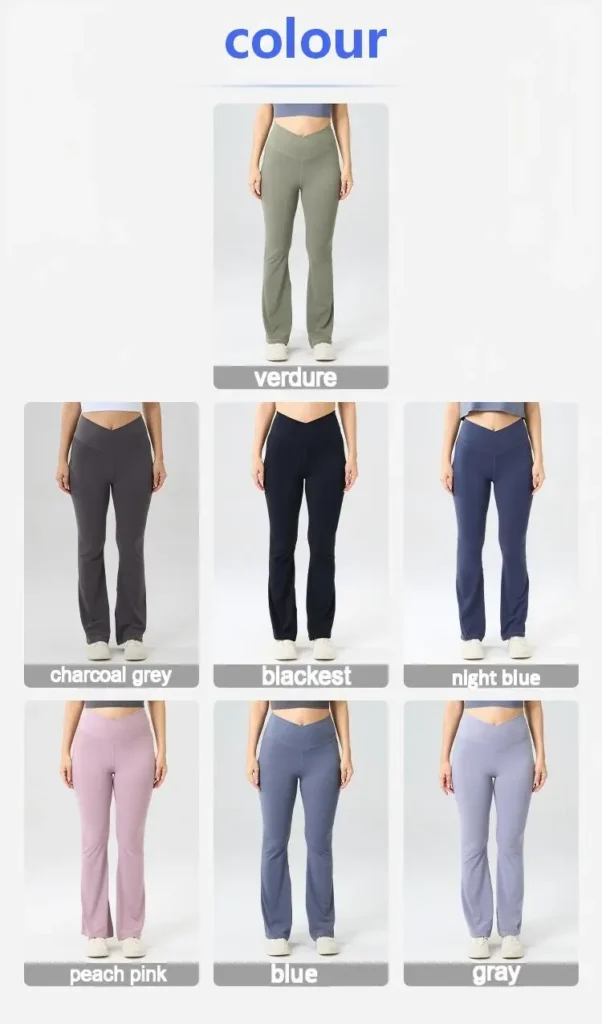 Wholesale private label crossover V-waist flared yoga pants in multiple trending colors for fitness brands