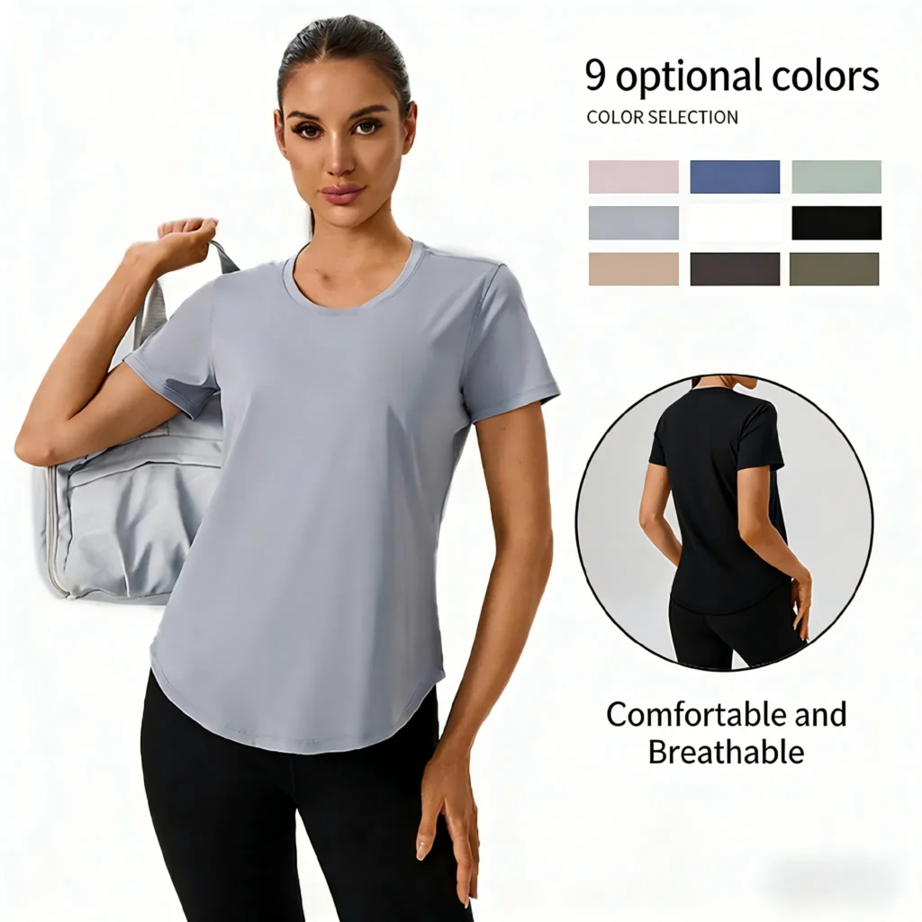 Curved Hem Yoga T-Shirt Short Sleeve Workout Style 9R25036