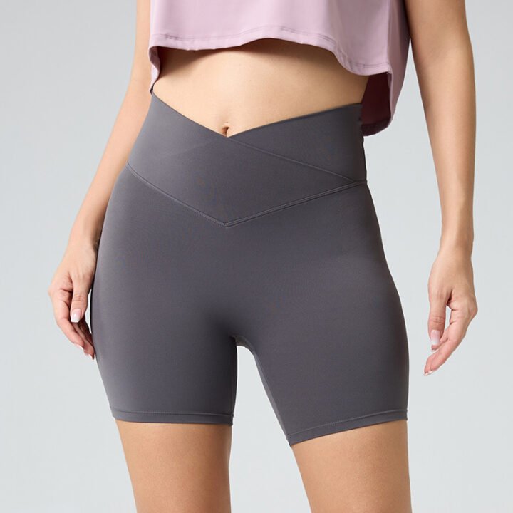 Crossover High Waist Yoga Shorts 80/20 Nylon Spandex Style 9R25016