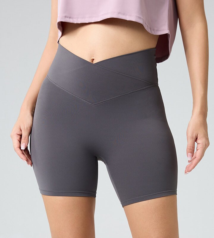 Crossover High Waist Yoga Shorts 80/20 Nylon Spandex Style 9R25016