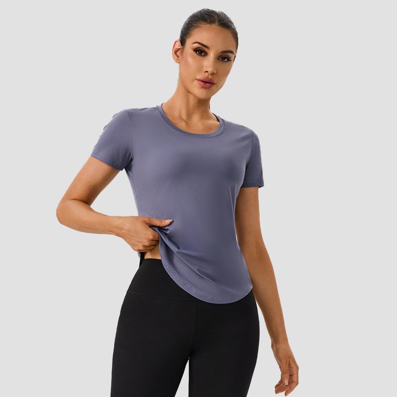 Curved Hem Yoga T-shirt Short Sleeve Workout