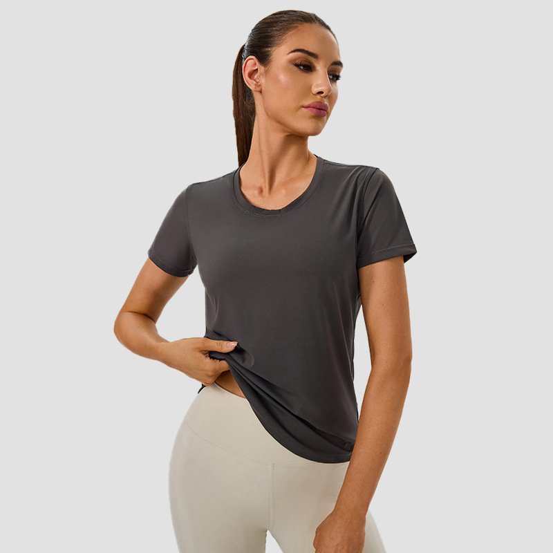 Curved Hem Yoga T-shirt Short Sleeve Workout