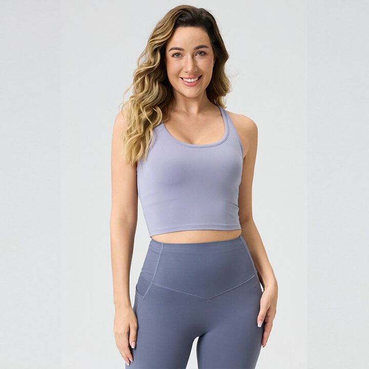 Racerback Crossover Sports Bra with Removable Pads