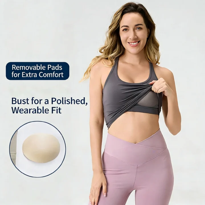 Racerback Crossover Sports Bra with Removable Pads