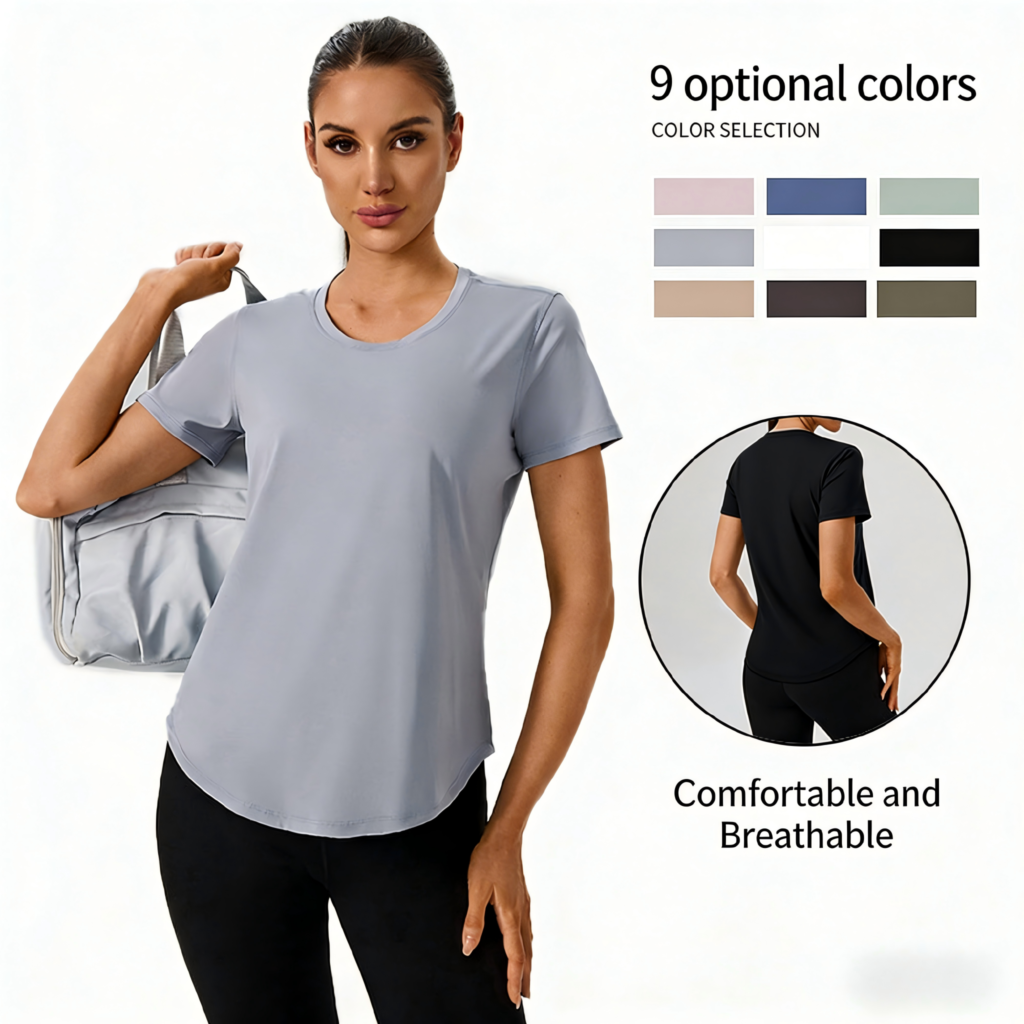Curved Hem Yoga T-shirt Short Sleeve Workout Top